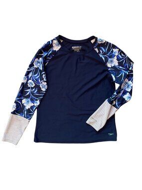 Women's SPEEDO Mixed Print Floral Stripes Long-Sleeve Swim Shirt Rashguard XL
